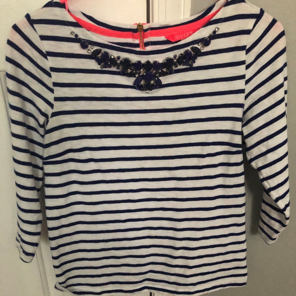Navy/White Striped Quarter Sleeve Top